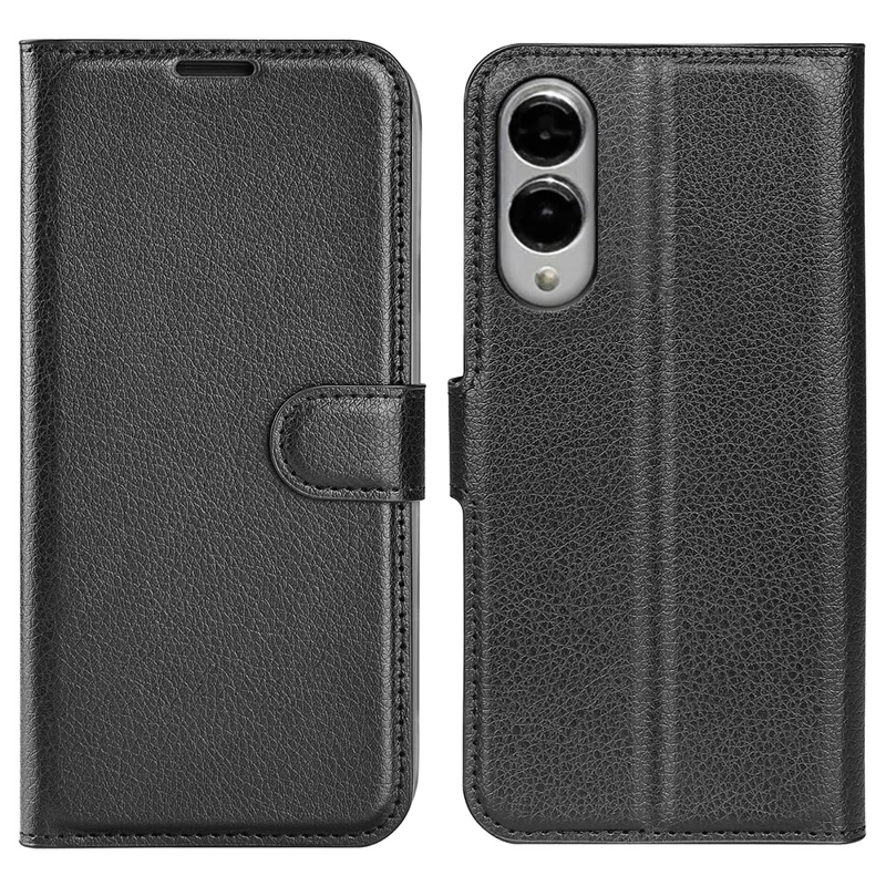 For Samsung Galaxy S25 Edge Case Litchi Texture Shockproof Leather Wallet Phone Cover - Black