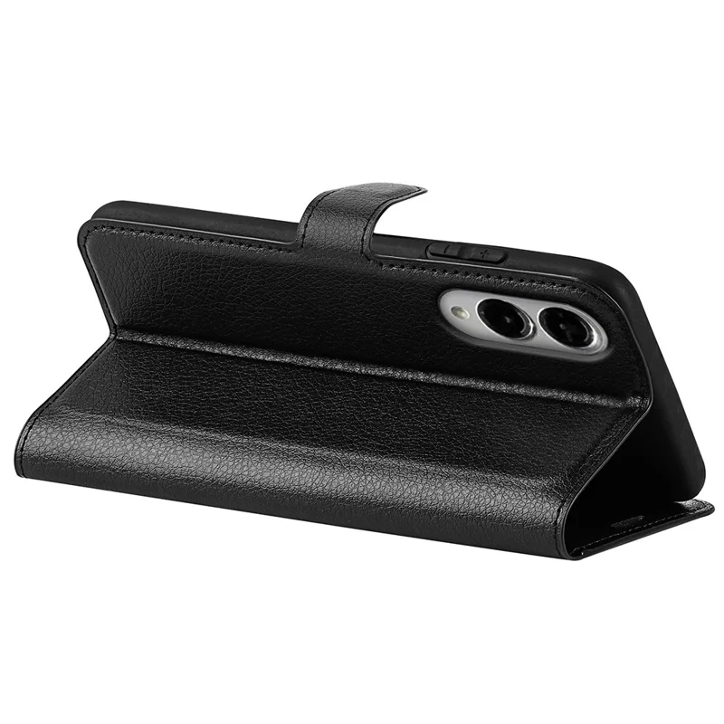 For Samsung Galaxy S25 Edge Case Litchi Texture Shockproof Leather Wallet Phone Cover - Black