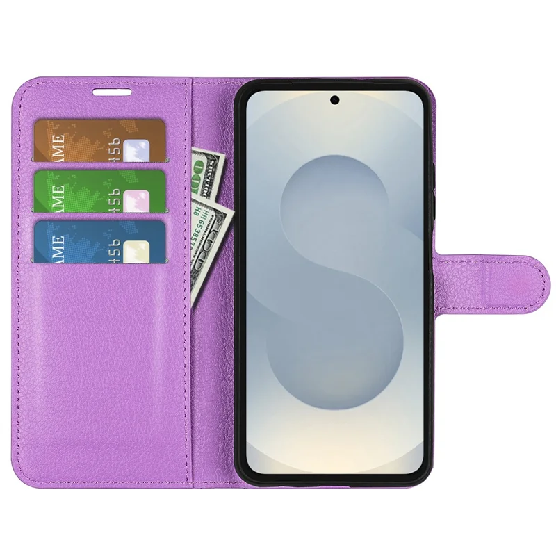 For Samsung Galaxy S25 Edge Case Litchi Texture Shockproof Leather Wallet Phone Cover - Purple