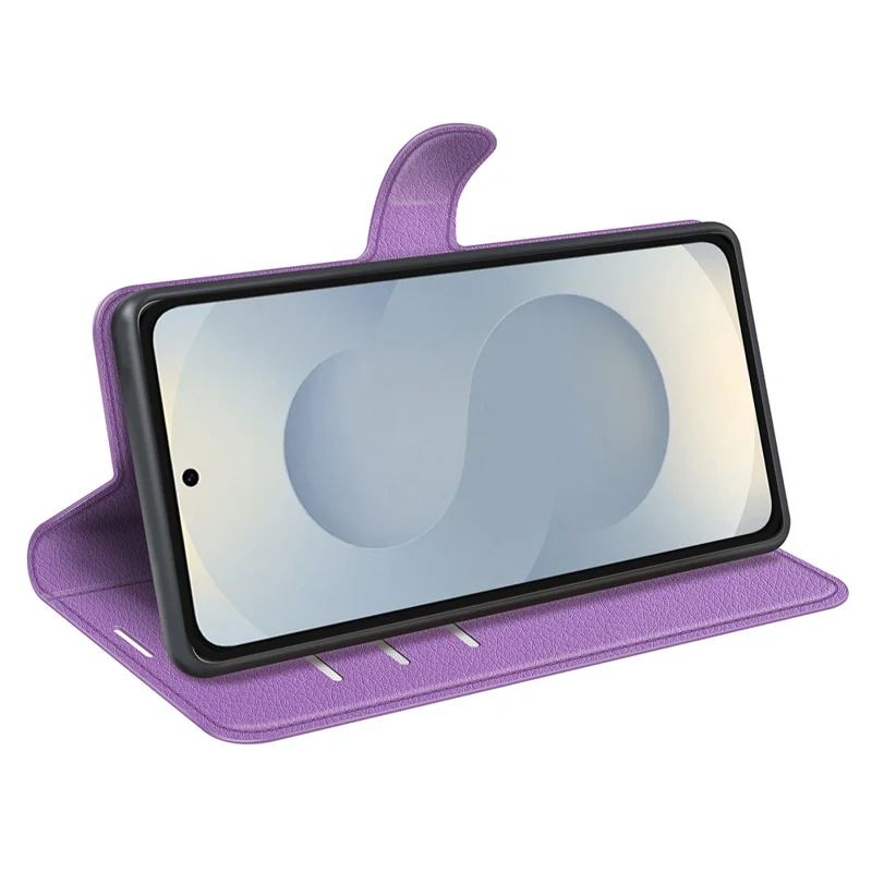 For Samsung Galaxy S25 Edge Case Litchi Texture Shockproof Leather Wallet Phone Cover - Purple