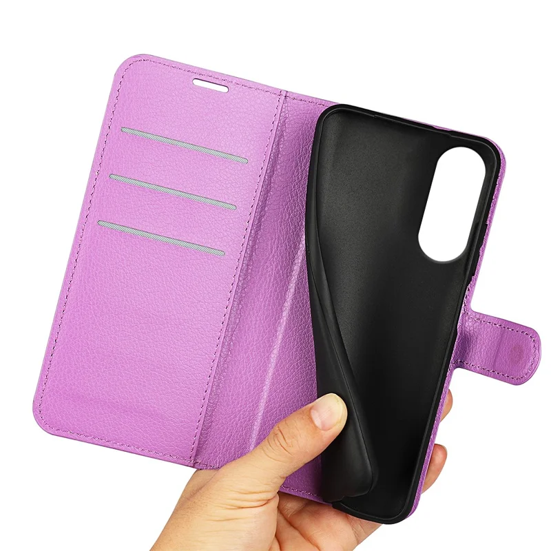 For Samsung Galaxy S25 Edge Case Litchi Texture Shockproof Leather Wallet Phone Cover - Purple