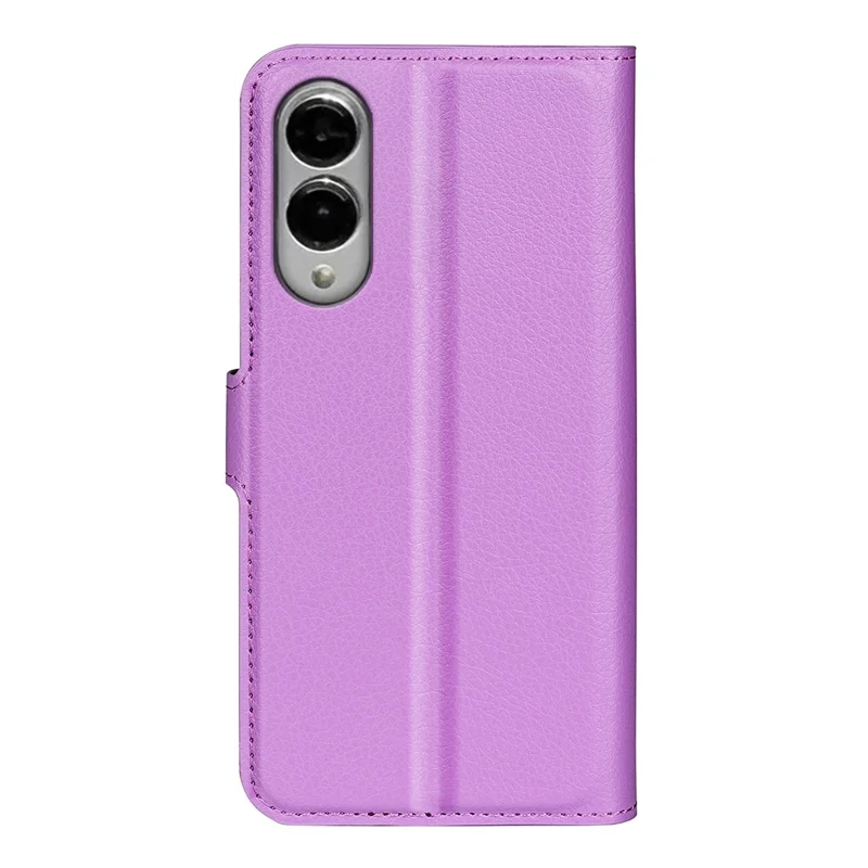 For Samsung Galaxy S25 Edge Case Litchi Texture Shockproof Leather Wallet Phone Cover - Purple