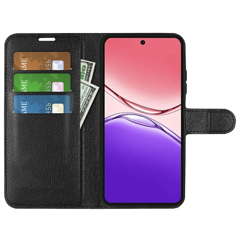 For Oppo A5 Pro 4G (Global) / 5G (Global) / A5 Energy 5G (China) Case Litchi Texture Shockproof Leather Wallet Phone Cover - Black