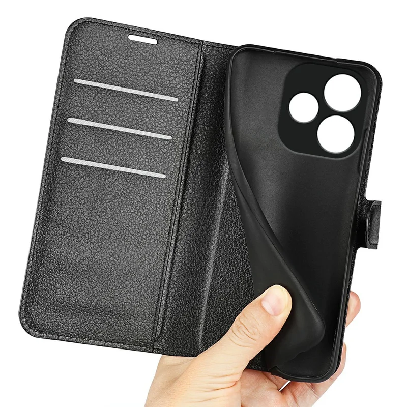 For Oppo A5 Pro 4G (Global) / 5G (Global) / A5 Energy 5G (China) Case Litchi Texture Shockproof Leather Wallet Phone Cover - Black