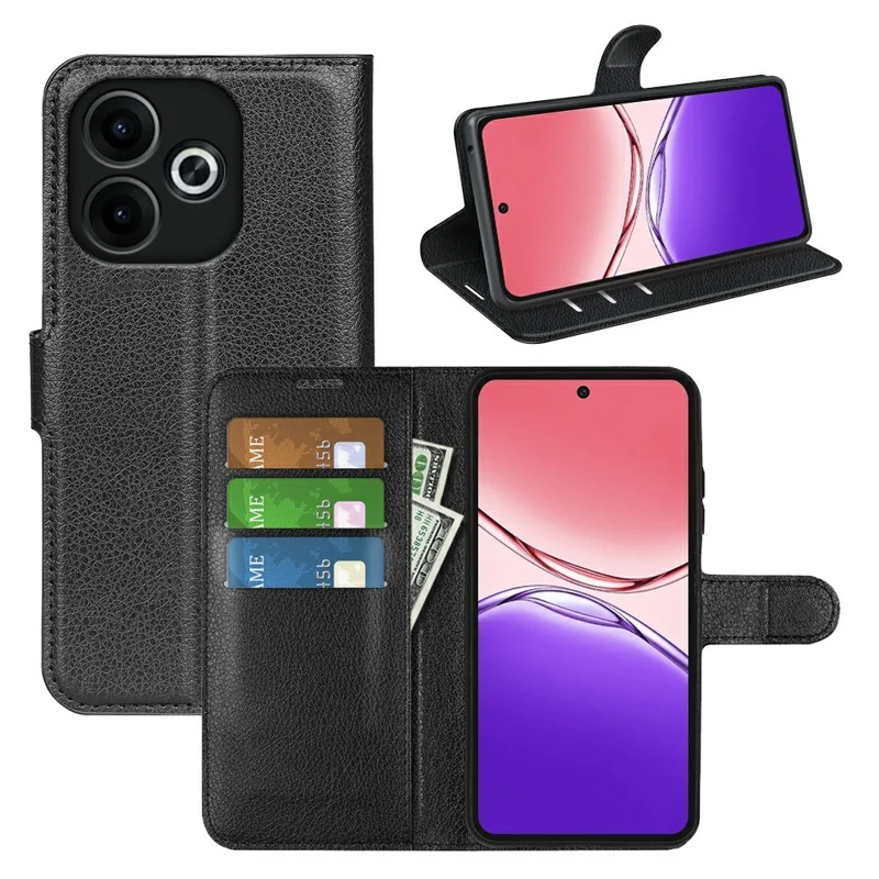 For Oppo A5 Pro 4G (Global) / 5G (Global) / A5 Energy 5G (China) Case Litchi Texture Shockproof Leather Wallet Phone Cover - Black