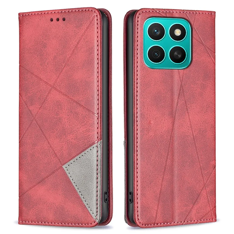 Voor Honor X8c 4G hoesje met kaartslots Geometrische imitatie lederen telefoonhoes - Rood