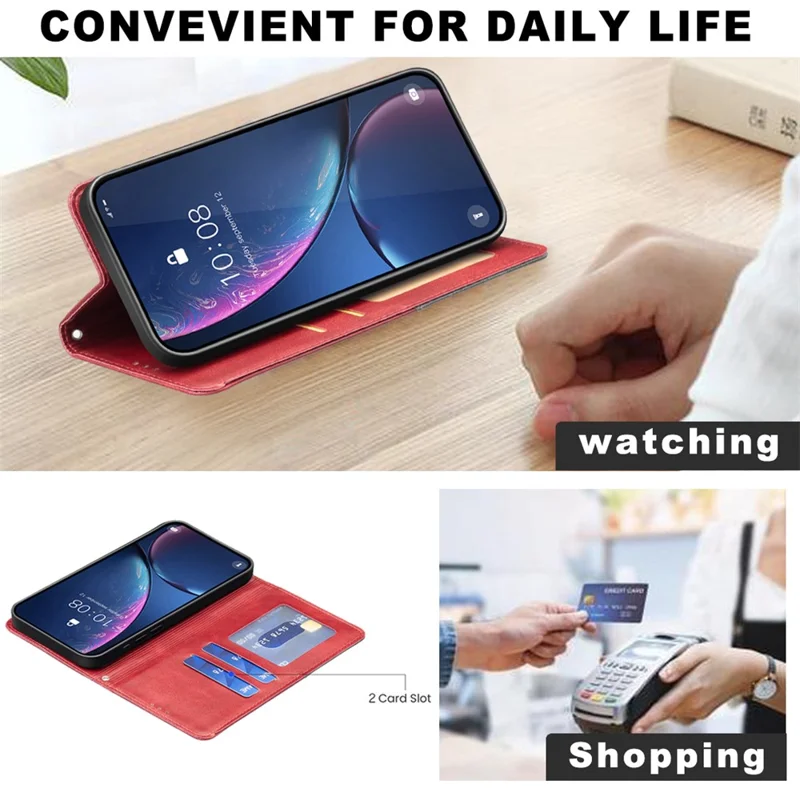 Voor Honor X8c 4G hoesje met kaartslots Geometrische imitatie lederen telefoonhoes - Rood