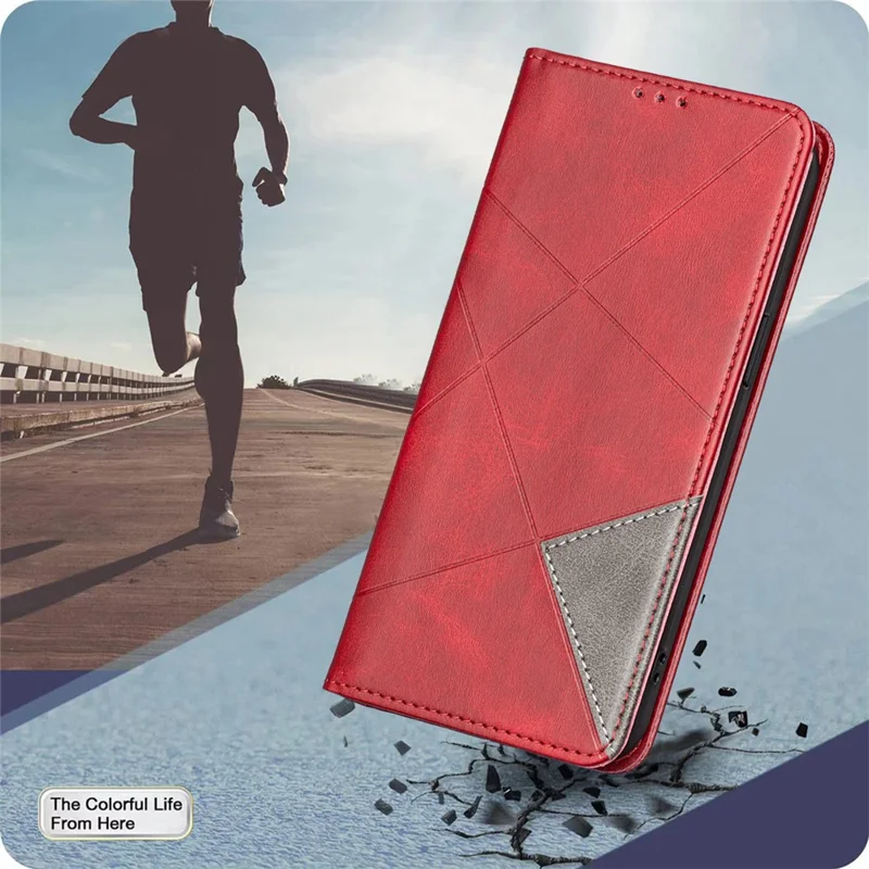 Voor Honor X8c 4G hoesje met kaartslots Geometrische imitatie lederen telefoonhoes - Rood