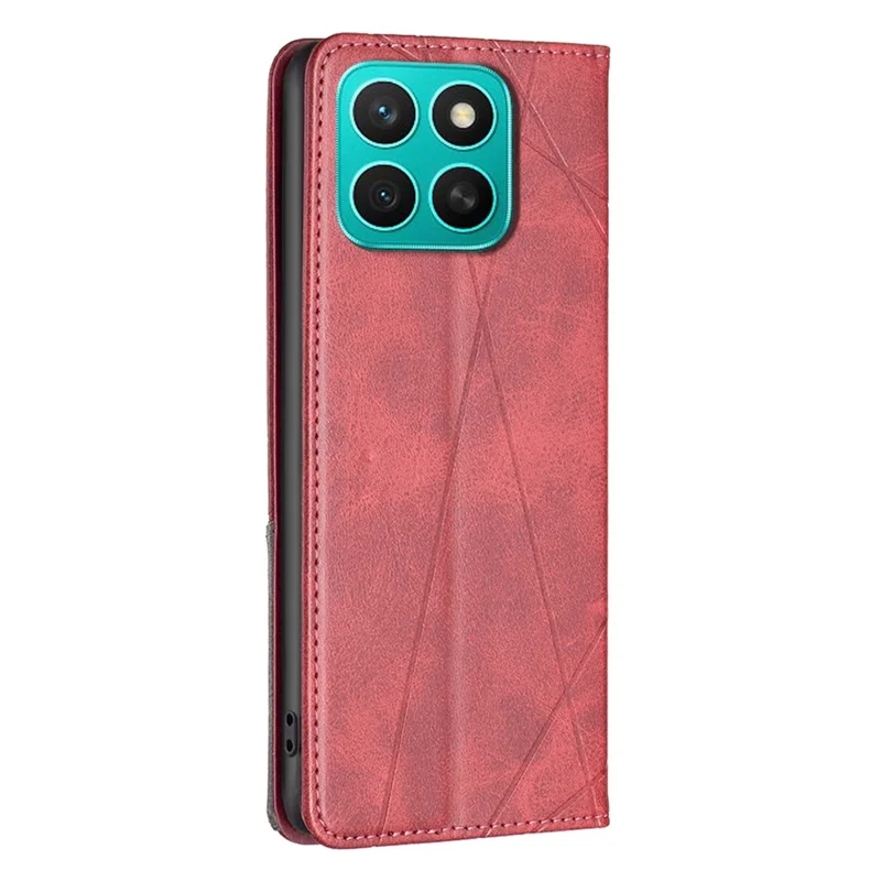 Voor Honor X8c 4G hoesje met kaartslots Geometrische imitatie lederen telefoonhoes - Rood