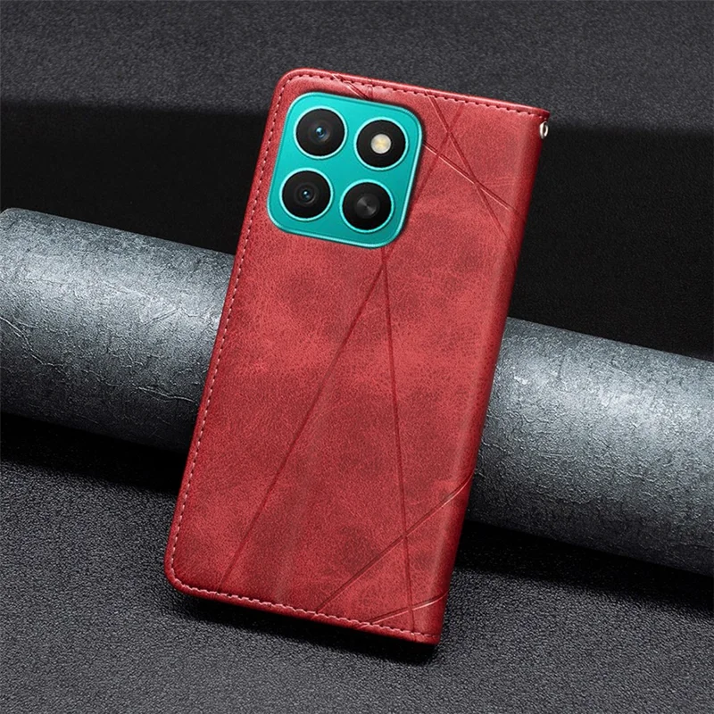 Voor Honor X8c 4G hoesje met kaartslots Geometrische imitatie lederen telefoonhoes - Rood