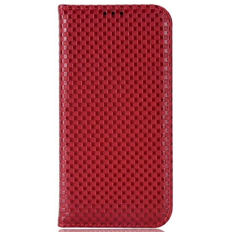 Funda de Teléfono Anti-Gota para Google Pixel 7 Pro 5G, Funda de Teléfono de Cuero PU con Cierre Magnético y Textura de Cuadrícula, Protección Plegable Tipo Cartera con Soporte - Rojo Vino