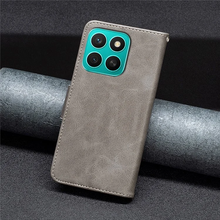 For Honor X8c 4G Case Shockproof PU Leather Cover with Wallet Card Slots - Grey