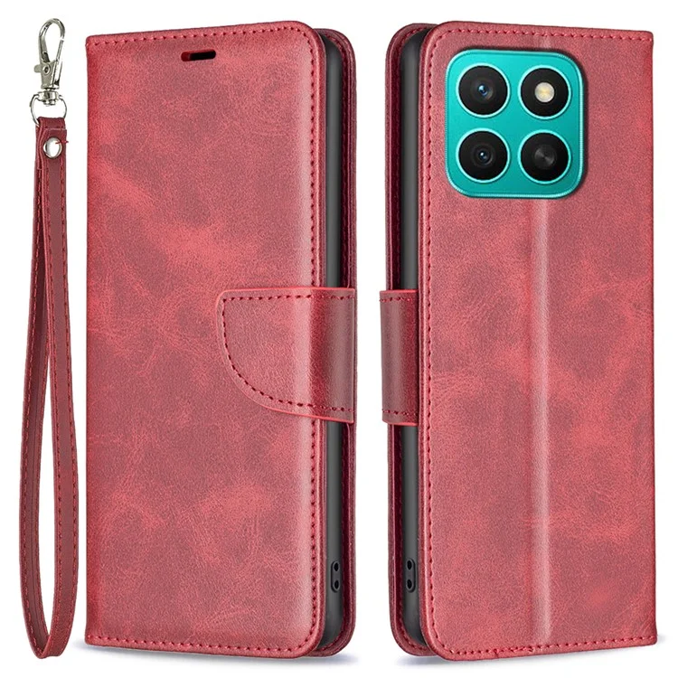 For Honor X8c 4G Case Shockproof PU Leather Cover with Wallet Card Slots - Red