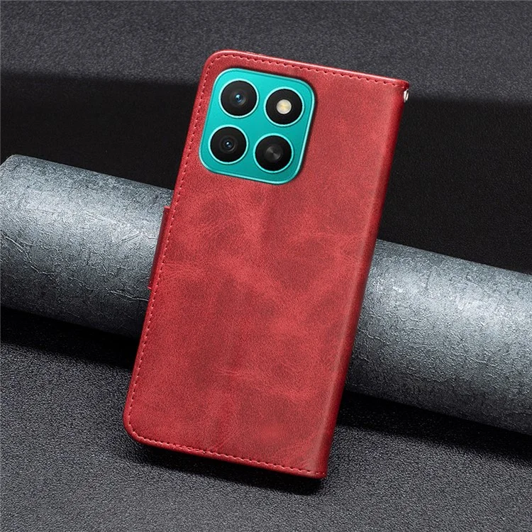 For Honor X8c 4G Case Shockproof PU Leather Cover with Wallet Card Slots - Red