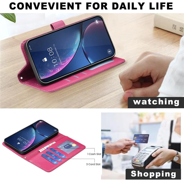 For Honor X8c 4G Case Clover Pattern Wallet Stand View Leather Phone Cover - Rose