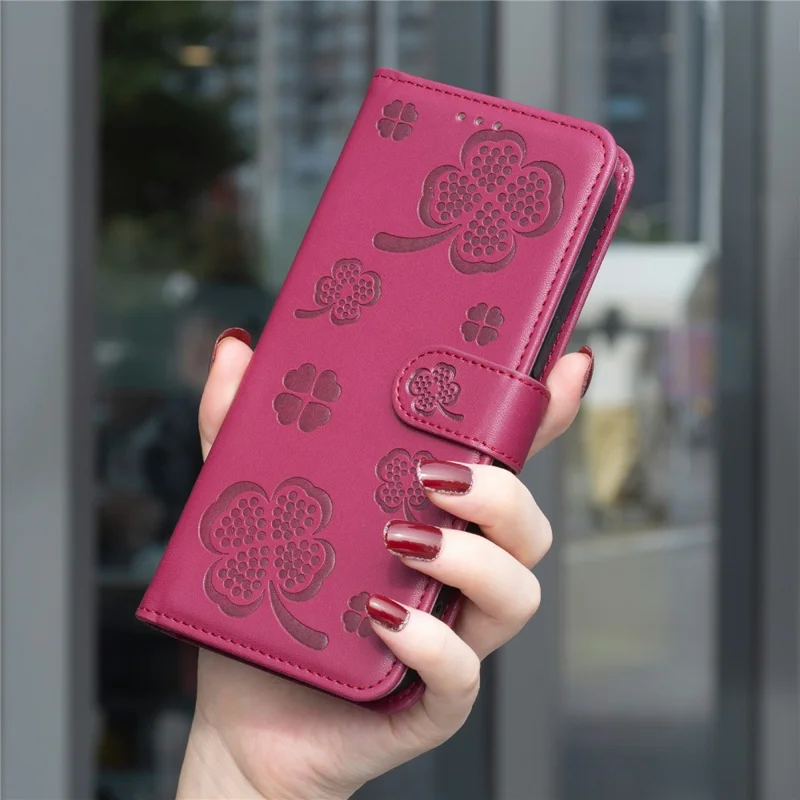 For Honor X8c 4G Case Clover Pattern Wallet Stand View Leather Phone Cover - Rose