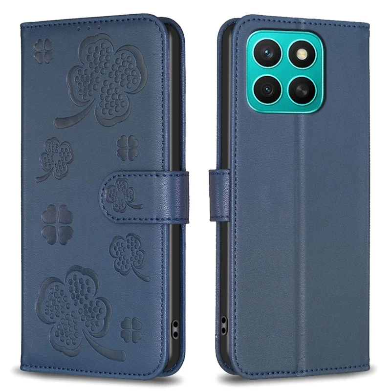 For Honor X8c 4G Case Clover Pattern Wallet Stand View Leather Phone Cover - Blue