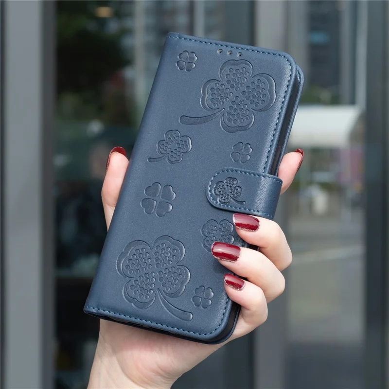 For Honor X8c 4G Case Clover Pattern Wallet Stand View Leather Phone Cover - Blue