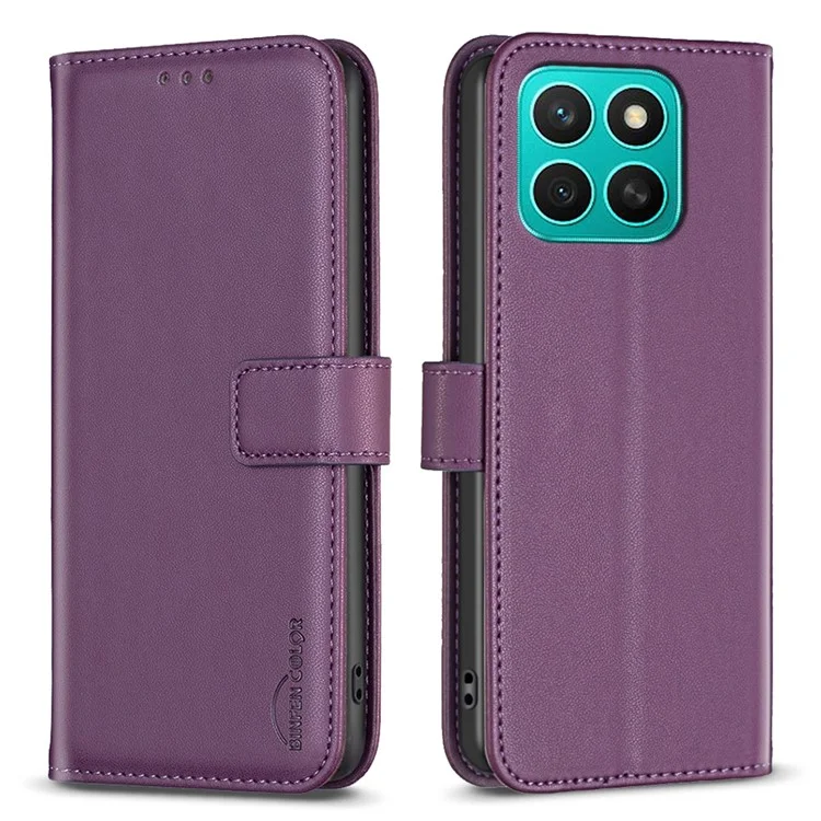 BINFEN COLOR BF17 Funda tipo cartera de cuero con tapa para Honor X8c 4G - Morado Oscuro