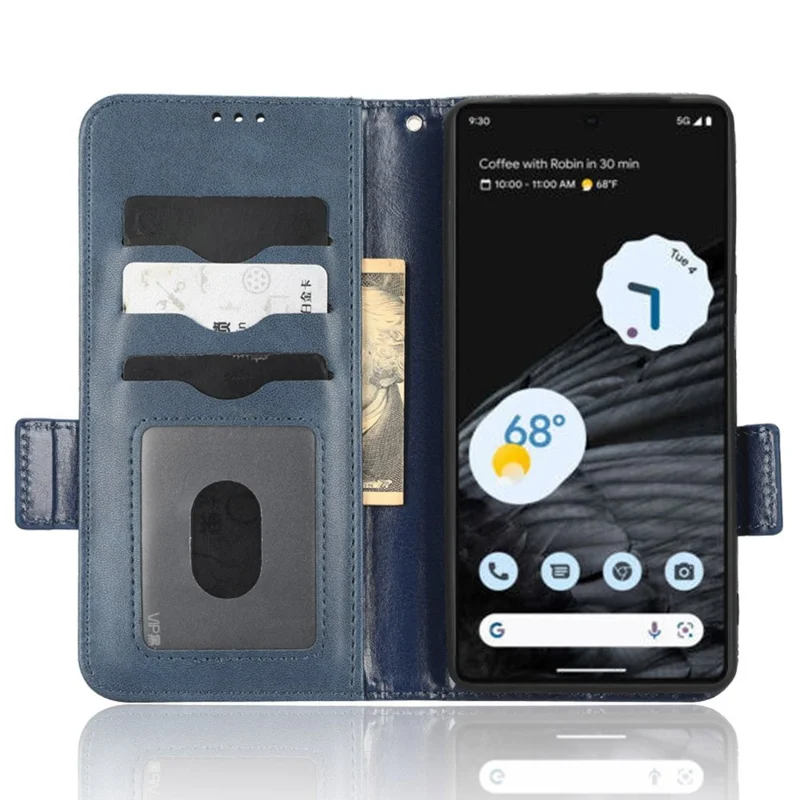 Flip Cell Phone Cover For Google Pixel 7 Pro 5G, Imprinted Triangle Pattern Leather Magnetic Phone Case with Stand Wallet - Blue