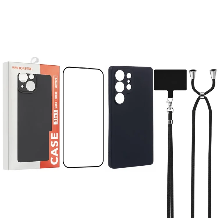 Funda WANLONFENG RB1 Serie para Samsung Galaxy S25 Ultra con Película Protectora - Cubierta de Teléfono Blanda de TPU - Negro