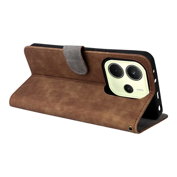 For Xiaomi Redmi Note 14 4G (163.25x76.55x8.16mm) Case Wallet RFID Blocking PU Leather Cover Viewing Stand - Brown
