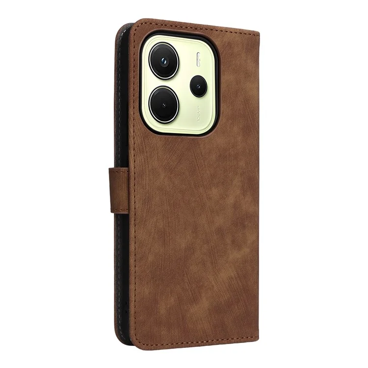 For Xiaomi Redmi Note 14 4G (163.25x76.55x8.16mm) Case Wallet RFID Blocking PU Leather Cover Viewing Stand - Brown
