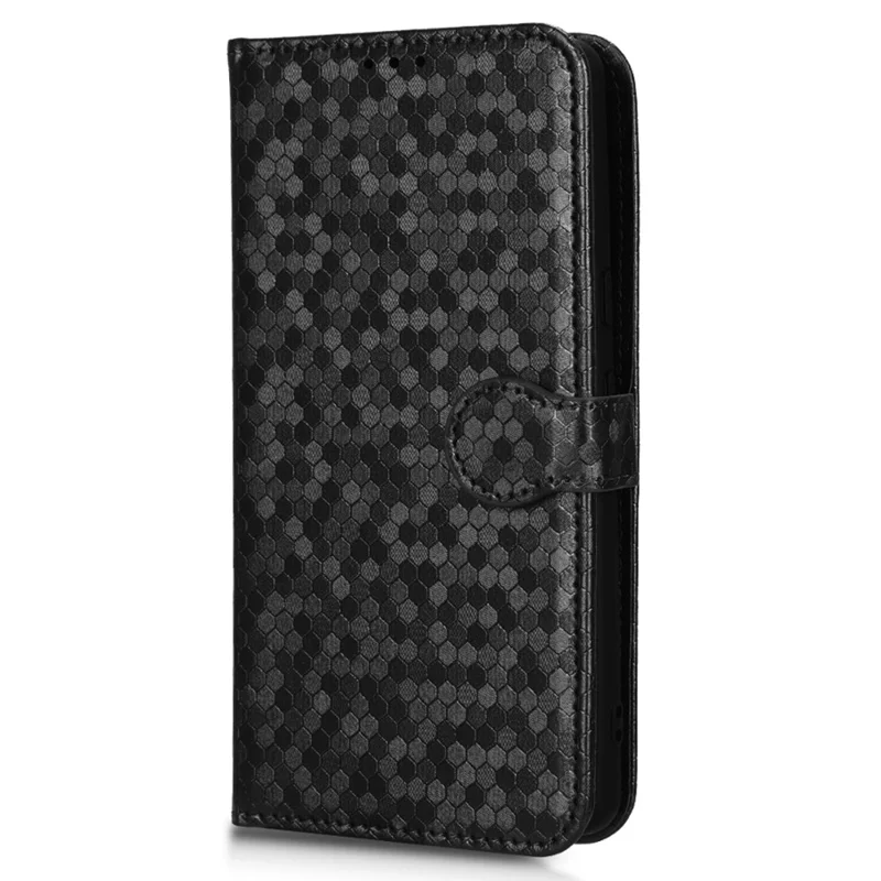 Shockproof Phone Case for Google Pixel 7 Pro 5G, Dot Pattern Imprinted Stand Cell Phone Flip Leather Wallet Cover with Strap - Black
