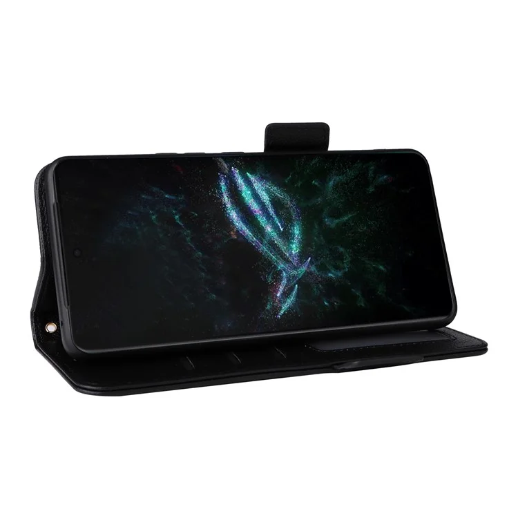 Funda tipo cartera con tapa para Asus ROG Phone 9 5G / Phone 9 Pro 5G, textura de cuero tipo litchi, en color negro