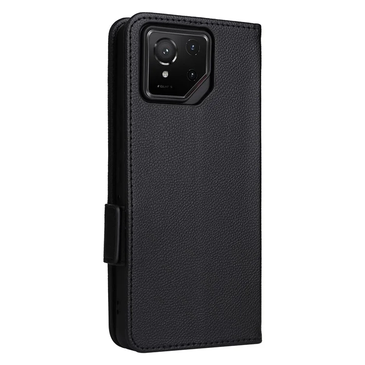 Funda tipo cartera con tapa para Asus ROG Phone 9 5G / Phone 9 Pro 5G, textura de cuero tipo litchi, en color negro