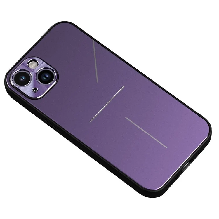 R-JUST RJ-52 Ultra Slim Phone Case for iPhone 14 Plus, Three-line Design Aluminum Alloy + TPU Anti-scratch Cell Phone Cover - Purple