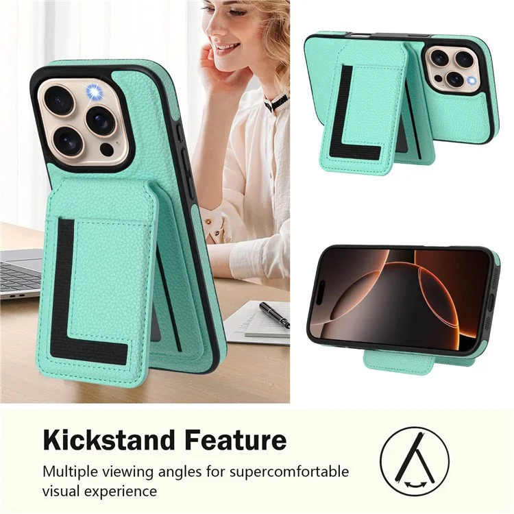 Für iPhone 16 Pro Max Magnetische Hülle TPU + PU Leder Handyrückseite mit abnehmbarem Kartenhalter - Mintgrün