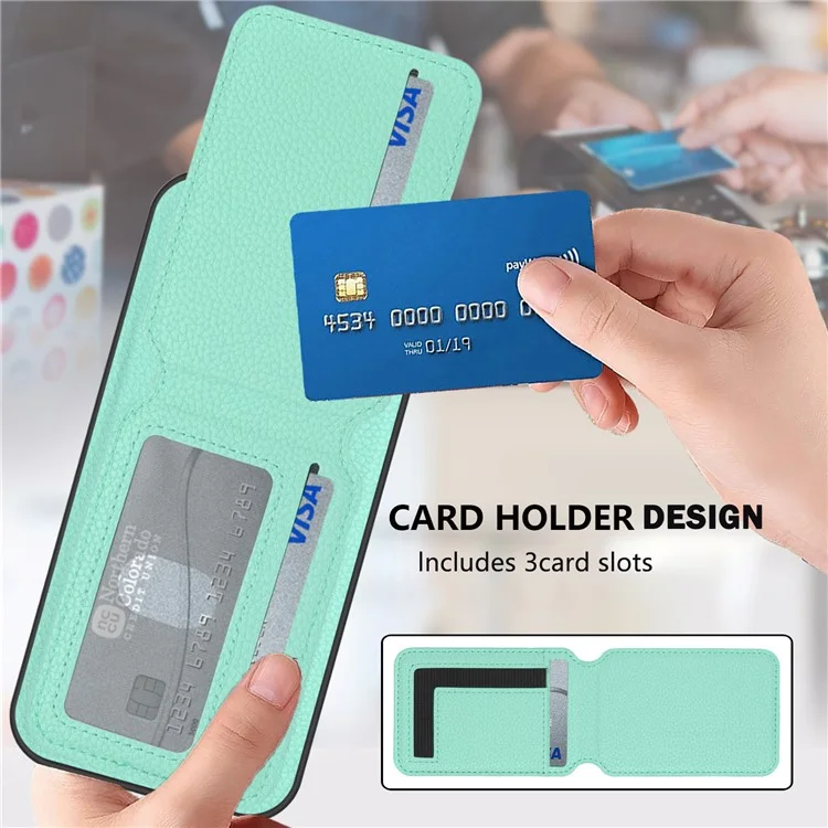 Für iPhone 16 Pro Max Magnetische Hülle TPU + PU Leder Handyrückseite mit abnehmbarem Kartenhalter - Mintgrün