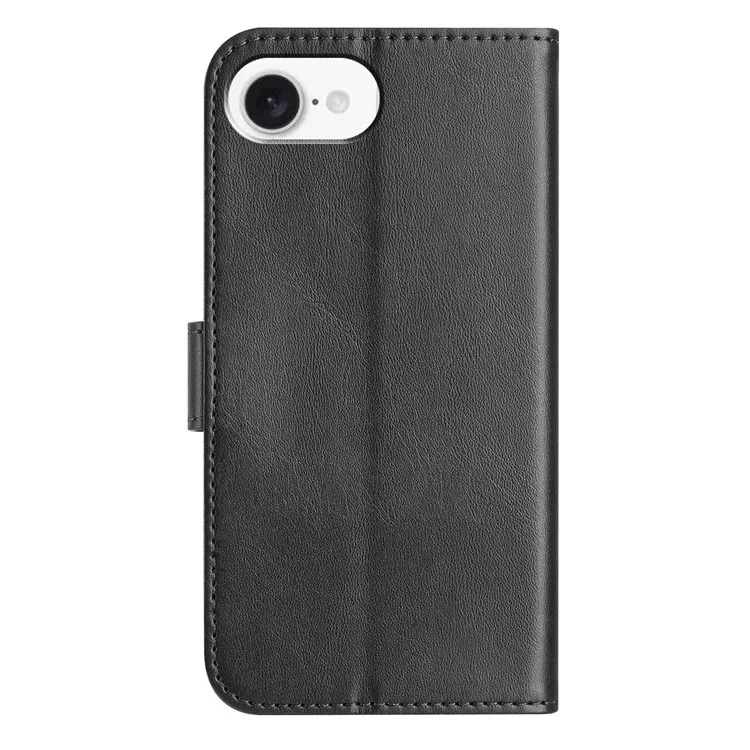 For iPhone 16e Stand Case with Strap PU Leather Wallet Phone Cover S Shape Stitching Design - Black