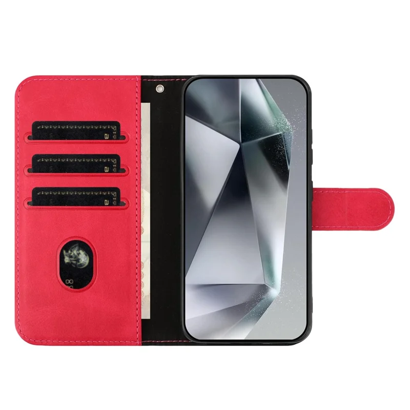 For iPhone 16 Stand Case with Strap PU Leather Wallet Phone Cover S Shape Stitching Design - Rose