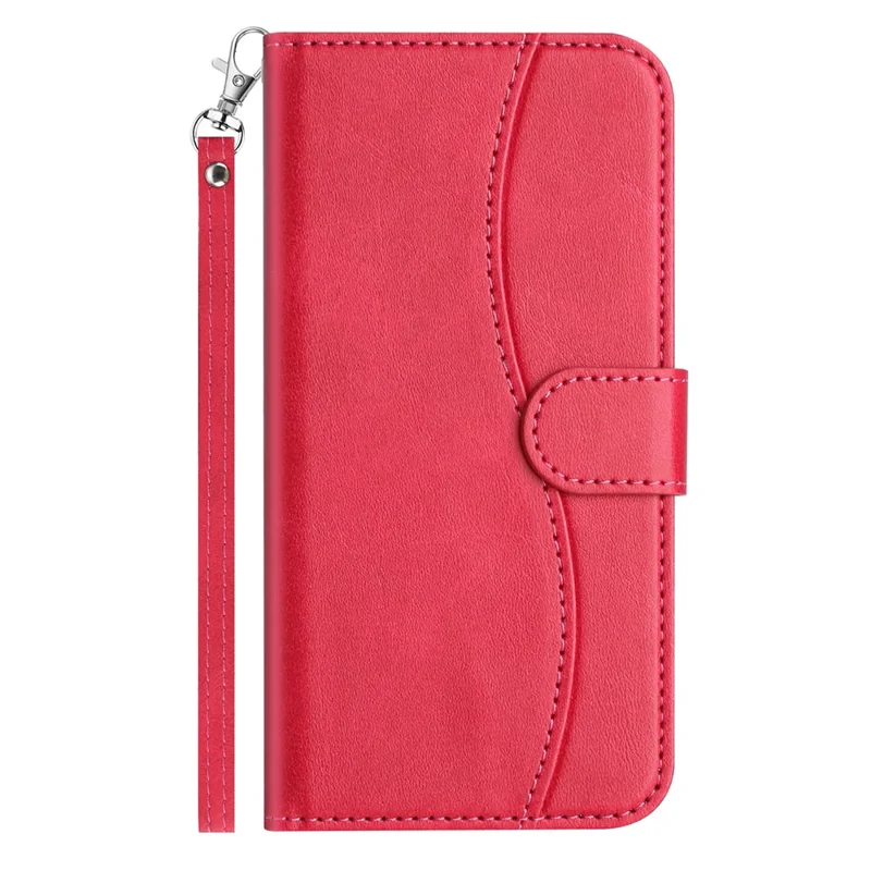 For iPhone 16 Stand Case with Strap PU Leather Wallet Phone Cover S Shape Stitching Design - Rose