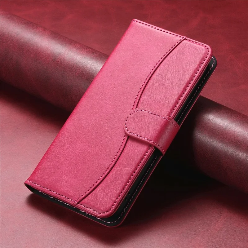 For iPhone 16 Stand Case with Strap PU Leather Wallet Phone Cover S Shape Stitching Design - Rose
