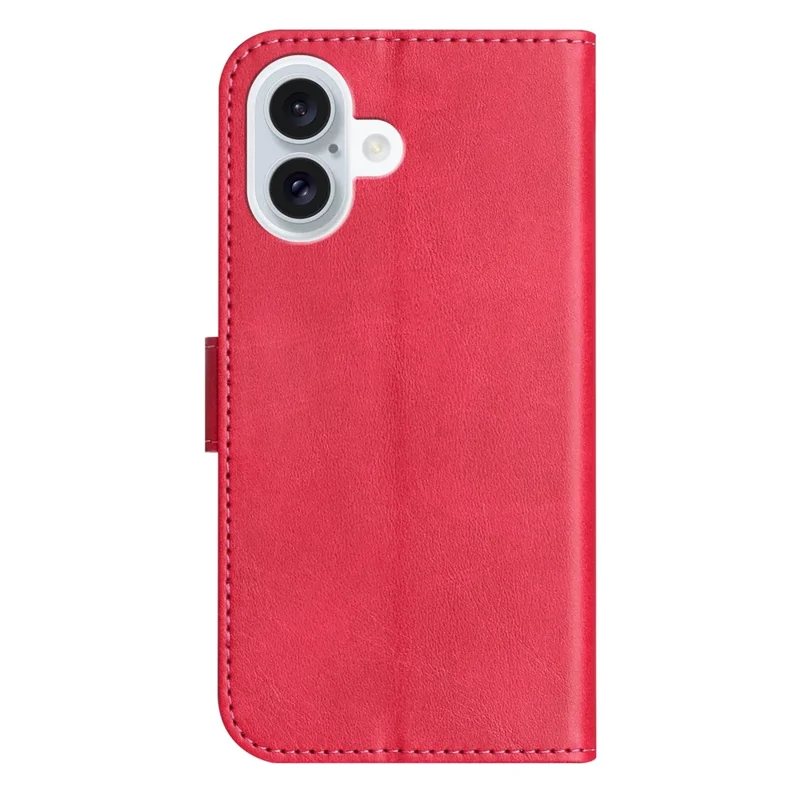 For iPhone 16 Plus Stand Case with Strap PU Leather Wallet Phone Cover S Shape Stitching Design - Rose