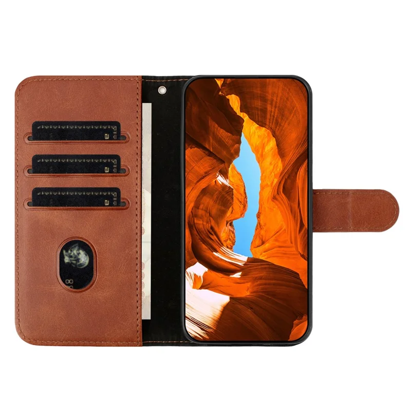 For iPhone 16 Pro Stand Case with Strap PU Leather Wallet Phone Cover S Shape Stitching Design - Coffee