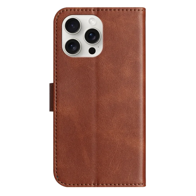For iPhone 16 Pro Stand Case with Strap PU Leather Wallet Phone Cover S Shape Stitching Design - Coffee