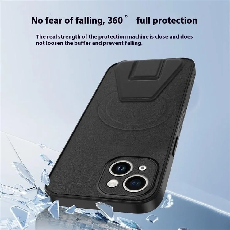 For iPhone 14 Case Compatible with MagSafe Kickstand PC + TPU + PU Phone Cover - Black