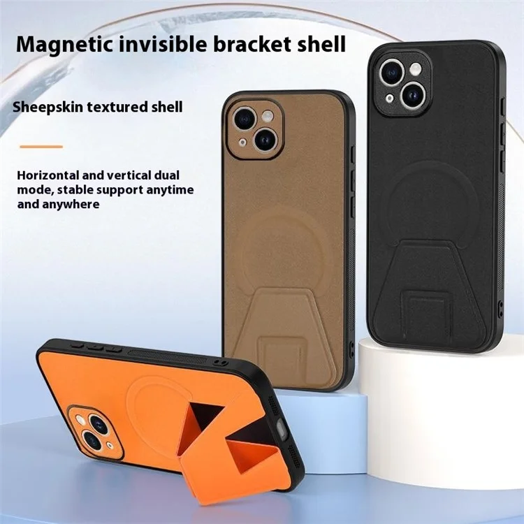For iPhone 14 Case Compatible with MagSafe Kickstand PC + TPU + PU Phone Cover - Black