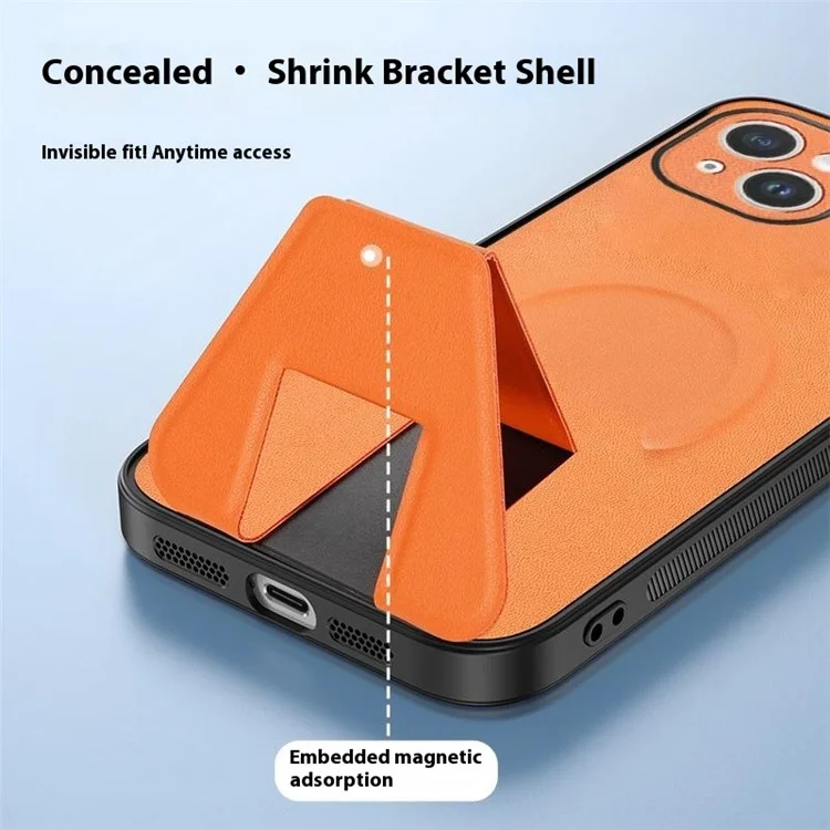 For iPhone 13 Case Compatible with MagSafe Kickstand PC + TPU + PU Phone Cover - Brown