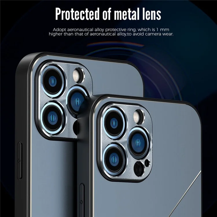 R-just RJ-52 Para Iphone 14 Pro Max Ultra Ultra Slim Telephip Case Con Diseño de Tres Líneas Recortes Precisos a Prueba de Choques de Protección Trasera - Azul