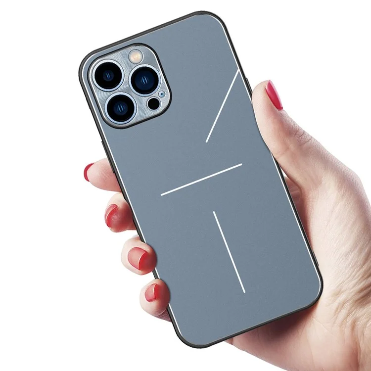 R-just RJ-52 Para Iphone 14 Pro Max Ultra Ultra Slim Telephip Case Con Diseño de Tres Líneas Recortes Precisos a Prueba de Choques de Protección Trasera - Azul
