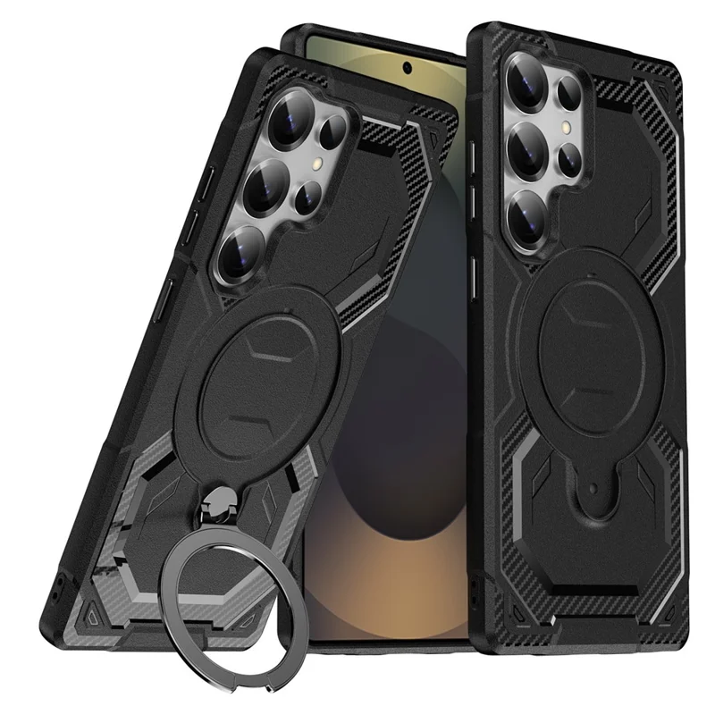 For Samsung Galaxy S25 Ultra Case Compatible with MagSafe Kickstand TPU + PC Phone Cover - Black