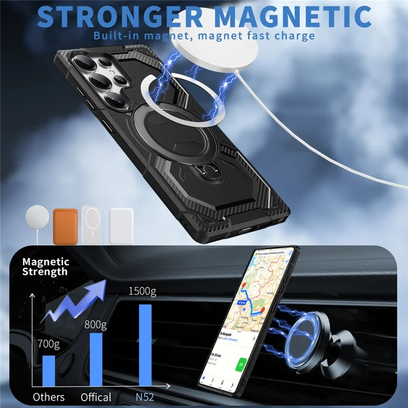 For Samsung Galaxy S25 Ultra Case Compatible with MagSafe Kickstand TPU + PC Phone Cover - Black