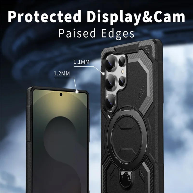 For Samsung Galaxy S25 Ultra Case Compatible with MagSafe Kickstand TPU + PC Phone Cover - Black