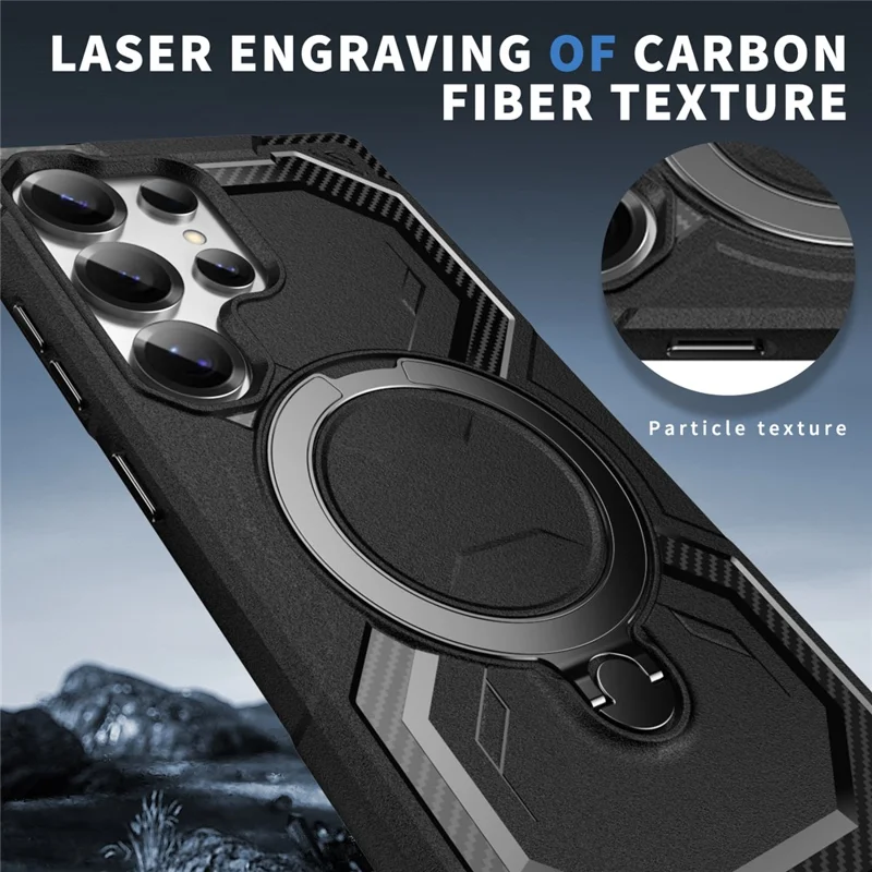 For Samsung Galaxy S25 Ultra Case Compatible with MagSafe Kickstand TPU + PC Phone Cover - Black