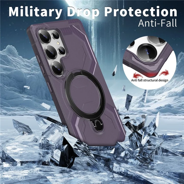 For Samsung Galaxy S25 Ultra Case Compatible with MagSafe Kickstand TPU + PC Phone Cover - Dark Purple